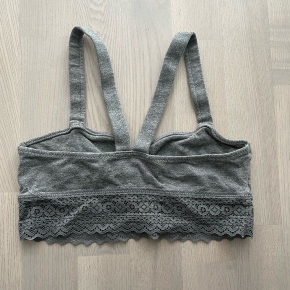 Aerie Grey Terry Lace Trimmed Cotton Blend Bralette - Picture 4 of 6